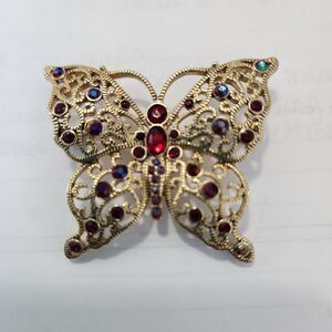 Vintage Liz Claiborne Figural Butterfly Pin Ruby & Aurora Borealis Rhinestones